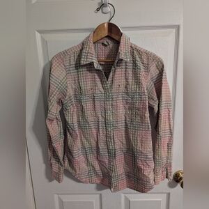 L.L. Bean Womens Top Vacationland Seersucker Long Sleeve Button Down Medium